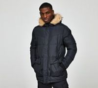 Brave Soul Fur Trim Parka Jacket - Black - Size XL