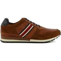 Dune Mens TRONIC Stripe Detail Leather Trainers Size UK 9 Tan Flat Heel Trainers