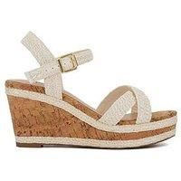 Dune London Kelisa White Braided Cross Strap Cork Wedge Sandals