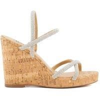 Dune Ladies Kali Diamante Cork-Wedge Slingback Sandals Size UK 8 Wedge Heel Wedges Silver