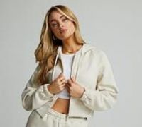 Nicce Womens Ersa Full Zip Crop Hoodie - Cream - Size XL