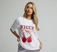 Nicce Womens Cherry T-Shirt - White - Size XL