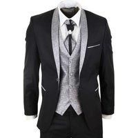 Mens 4 Piece Wedding Suit Groom Vintage Shawl Collar Black Cravat Tailored Fit