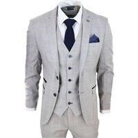 Paul Andrew Hugo Men's Grey 3 Piece Suit Navy Check Velvet