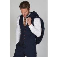 Men's Plain Navy Suit Set Blazer Vest Trousers Formal Dress