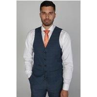 Men's Blue Check Suit Set Blazer Vest Trousers Formal Dress