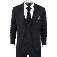 Men/'s Classic Black Suit 3 Piece Tailored Fit Vintage Office Funeral Security Waiter Wedding - Black 44