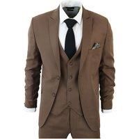 Men/'s Classic Brown Suit 3 Piece Tailored Fit Vintage Office Wedding Prom - Brown 46
