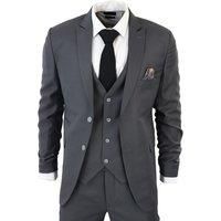 Men/'s Classic Charcoal Grey Suit 3 Piece Tailored Fit Vintage Office Wedding Prom - Charcoal 42