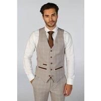 Paul Andrew Leo - Men's Beige Checked Tailored Fit Waistcoat