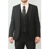 Men/'s 3 Piece Suit Plain Black Tailored Fit Wedding Prom Formal Stitch Lapel - Black 44
