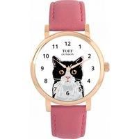 Toff London Ladies Black and White Cat Head Watch