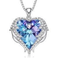 Heart Necklace With Crystal Angel Wings - 3 Colours! - Silver