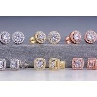 Sparkling Round Or Square Halo Stud Earrings - 3 Colours! - Rose Gold