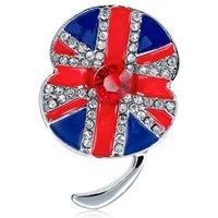 Sparkling Union Jack Poppy Brooch With Crystals - Silver