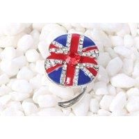 Sparkling Union Jack Poppy Brooch With Crystals - Silver