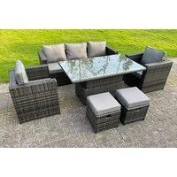 7-Seater Dining Or Coffee Table Rattan Furniture Set - Grey
