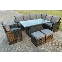 9-Seater High Back Rattan Garden Furniture Set - Adjustable Table!