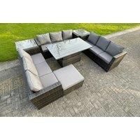 10 Seater Garden Rattan Furniture W/ Adjustable Table! - Grey