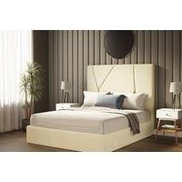 Ottoman Bed With Diagonal Line Velvet Headboard - 5 Colours! - Grey