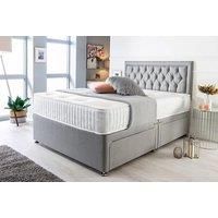 Grey Suede Divan Bed Set, Memory Foam Mattress & Headboard