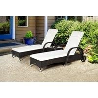 2 Seat Rattan Reclining Sun Lounger - Brown