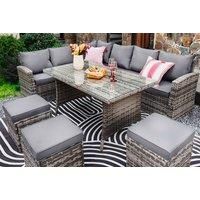 9-Seater Grey Rattan Garden Furniture Dining Set - Optional Cover