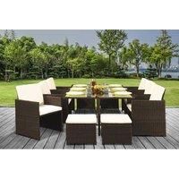 11 Piece Rattan Cube Dining Set - Brown