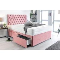 Pink Plush Divan Bed Set With Headboard & Open Sprung Mattress