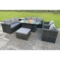 9-Seater Rattan Dining Set with Fire Pit Table - Weather-Resistant Outdoor Furniture
