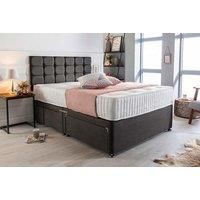 Luxury Charcoal Black Suede Divan Bed W/Memory Foam Mattress & Headboard