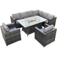 8-Seater Weatherproof Rattan Dining Set with Fire Pit Table