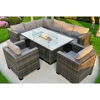 8 Seater Rattan Garden Furniture Set With Fire Pit Table - Left Or Right Corner