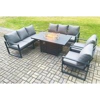 8-Seater Dark Grey Garden Sofa Set With A Fire Pit Table