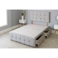Light Grey Plush Divan Bed Base & Cube Headboard With Storage