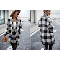 Plaid Knitted Cardigan For Women In 4 Colours And 4 Sizes - Black