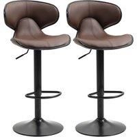 Homcom Adjustable Swivel Bar Stools - Brown