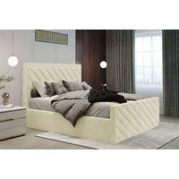 Cream Diagonal Liner Ottoman Storage Bed Frame In 5 Sizes