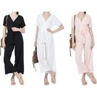 Women'S Wide Leg Jumpsuit - White, Black Or Pink
