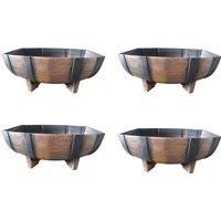 Four Wooden Oak Half Barrel Garden Planters