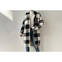 Plaid Teddy Long Sleeved Coat Shacket In 5 Colours And 4 Sizes - Black