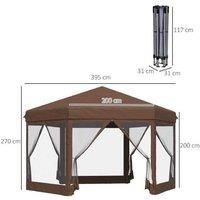 Outsunny Hexagonal Pop Up Gazebo - Brown