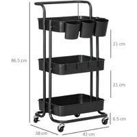 Homcom 3 Tier Rolling Utility Cart - Black