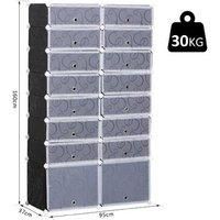 16-Cube Portable Shoe Rack, White And Black
