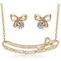 Pave Bow & Bar Set - Silver