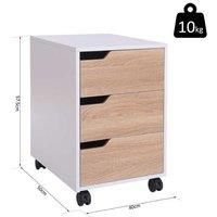 Homcom 3 Drawer Mobile File Cabinet W/ Wheels- Oak & White