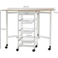 Homcom Kitchen Trolley, 3 Basket, White Oak Tone