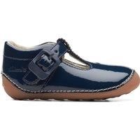 Clarks Tiny Beat Toddler Leather Shoes in Navy Patent Extra Wide Fit Size 4