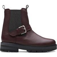 Clarks Prague River Kid Leather Boots In Burgundy Standard Fit Size 8
