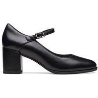Clarks Freva55 Strap Court Shoes - Black Leather